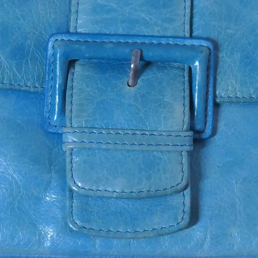 HOBO International Distressed Turquoise Buckle Leather Clutch Wristlet Handbag